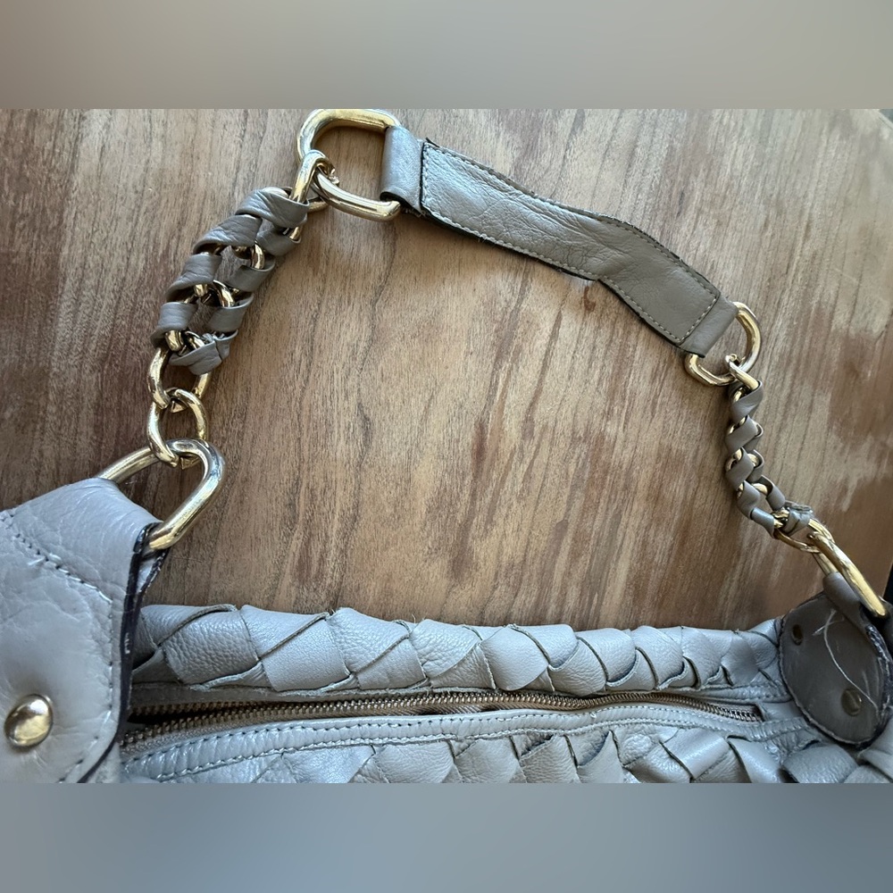 Top Shop Real Leather Elegant greyish/ Tan Woven large Shoulder Bag - Picture 5 of 9